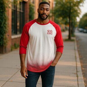 MICHAEL JORDAN Mens No 23 CHICAGO BULLS Size XL Baseball T-Shirt Red White logo